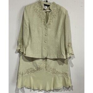 Plaza Collection Matcha Green Embroidered Skirt Set Size 14 Elastic Waist Lined